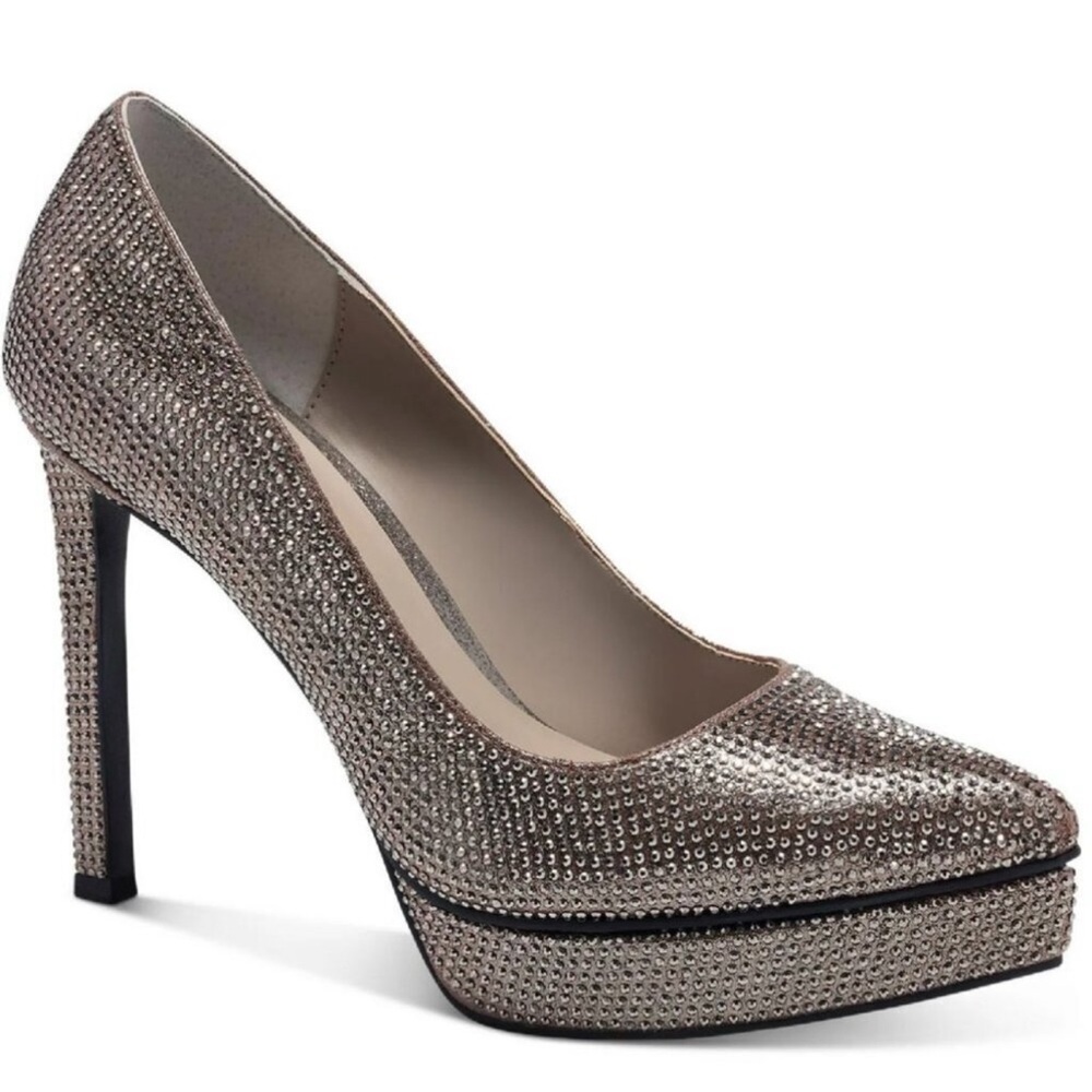 Thalia Sodi Silver Rhinestone High Heel Platform Pointed Toe Pumps Size 6.5